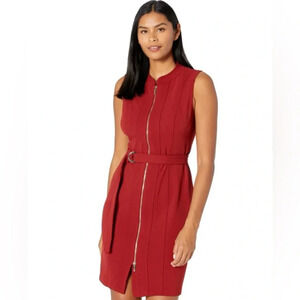 Tommy Hilfiger Women's Solid Scuba Crepe Sleeveless Dress Size 14 Hickory Red